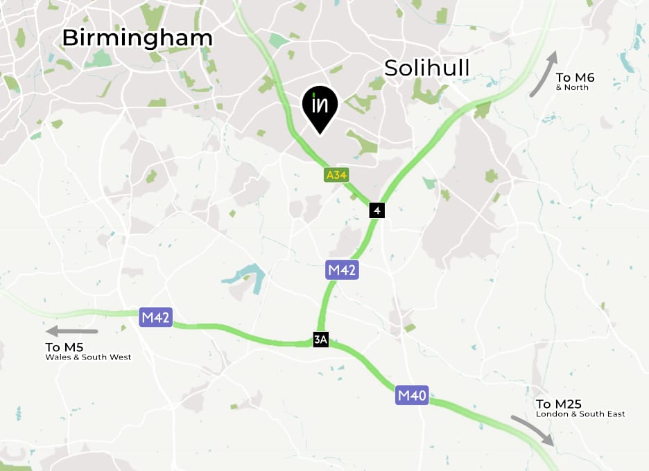 Map highlighting the location of Cranmore Park in relation to it's nearest Motorways, the M42 and the M40