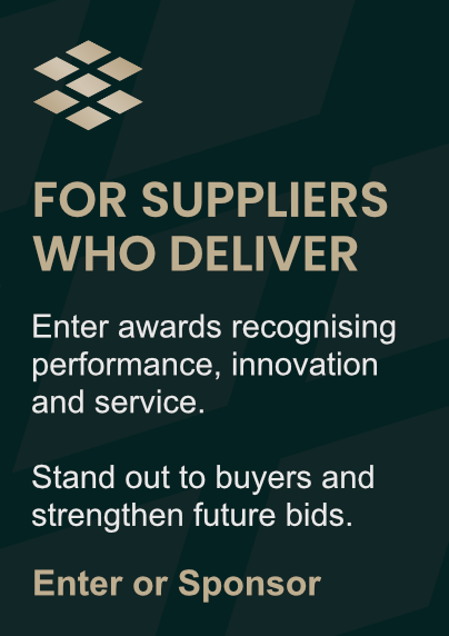 Procurement Standards Awards logo with text inviting suppliers to enter or sponsor awards recognising performance, innovation and service.