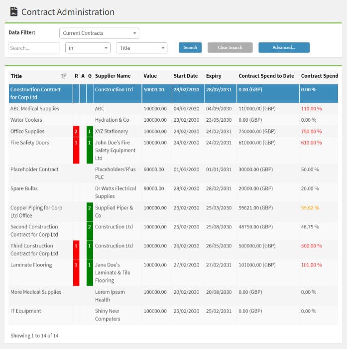 Contract Management module screen shot