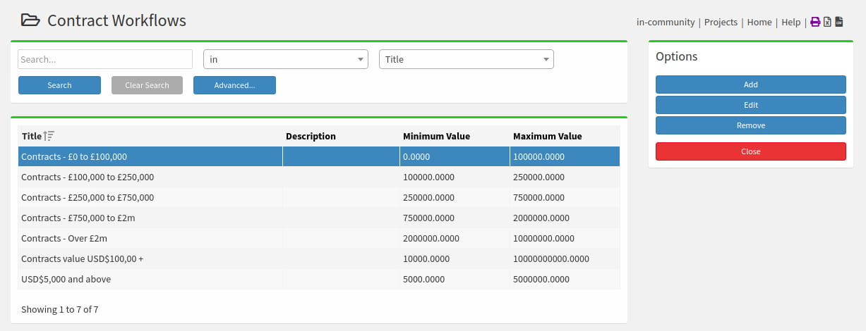 Contract workflow screen shot