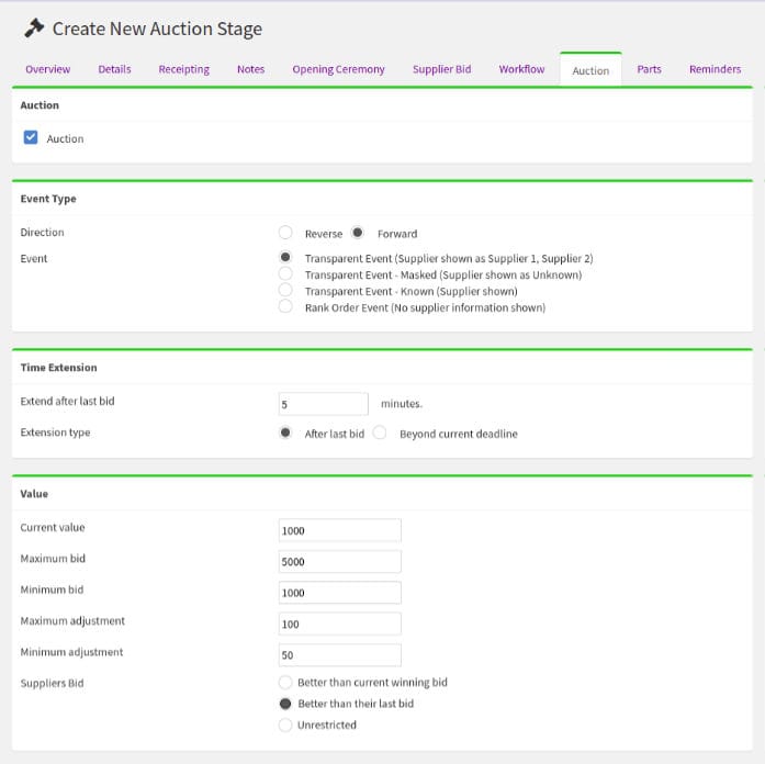 e-Auctions module screen shot