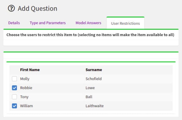 Screen shot of user access permission setting within the product